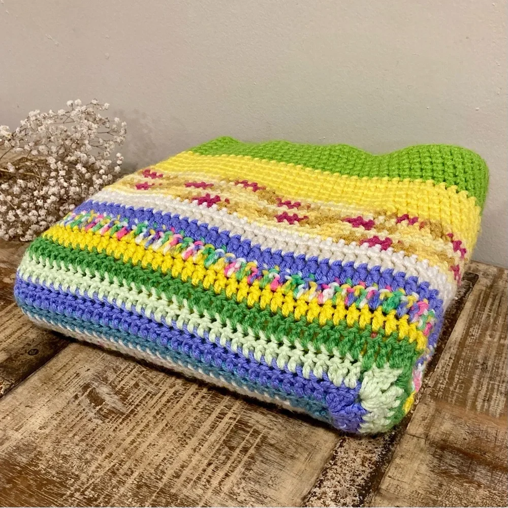 Small Handmade Crochet Blanket 45” x 47” Multicolor